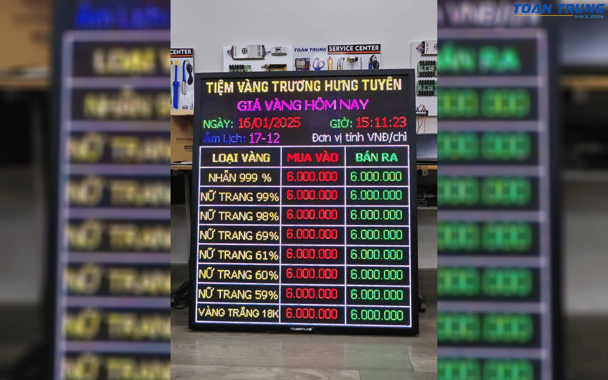 Bảng LED hiển thị giá vàng – Tiệm vàng Trương Hưng Tuyên
