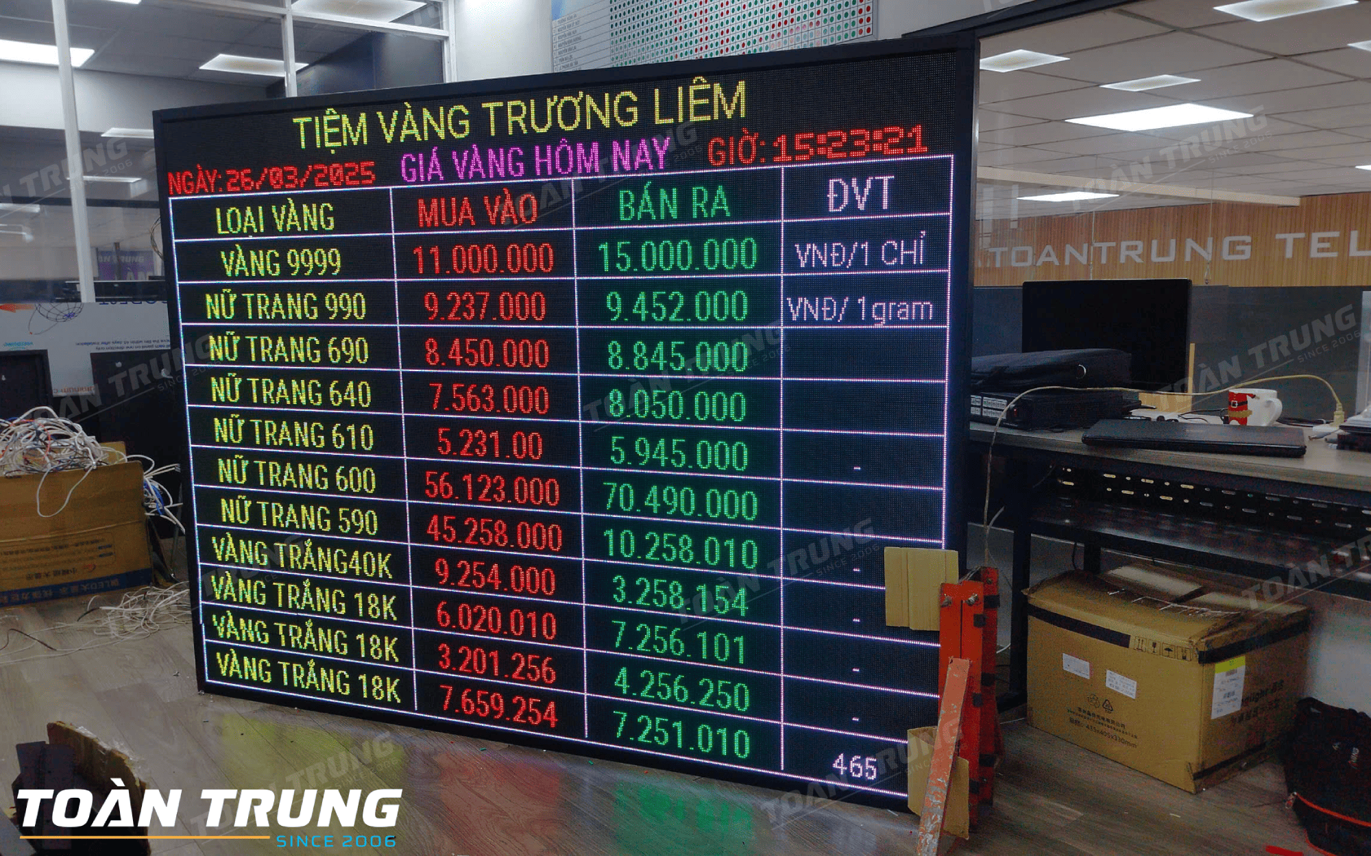 Bảng LED giá vàng – Tiệm vàng Trương Liêm