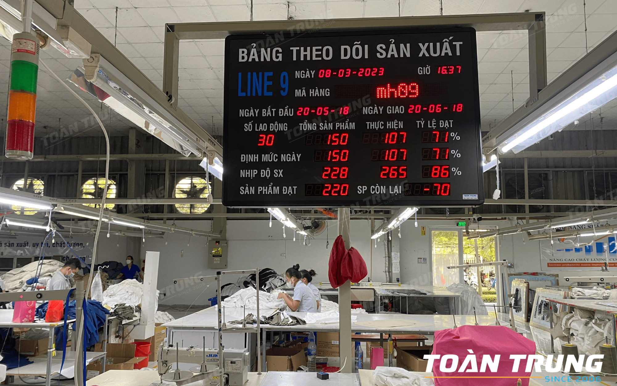 Bảng LED hiển thị năng suất trong xưởng may